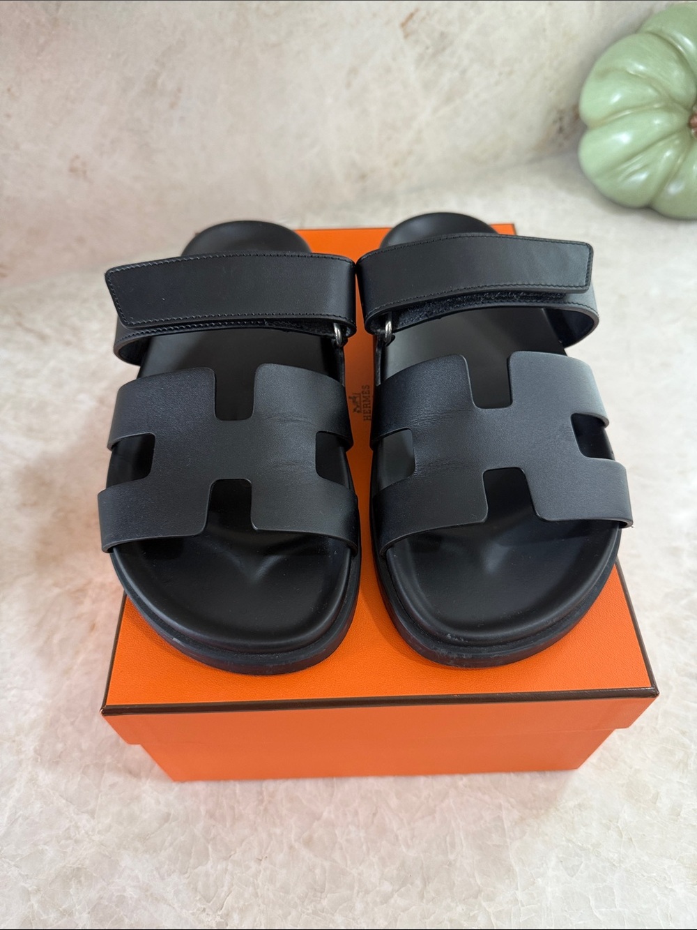 Hermes Black Leather Women's Chypre Sandals